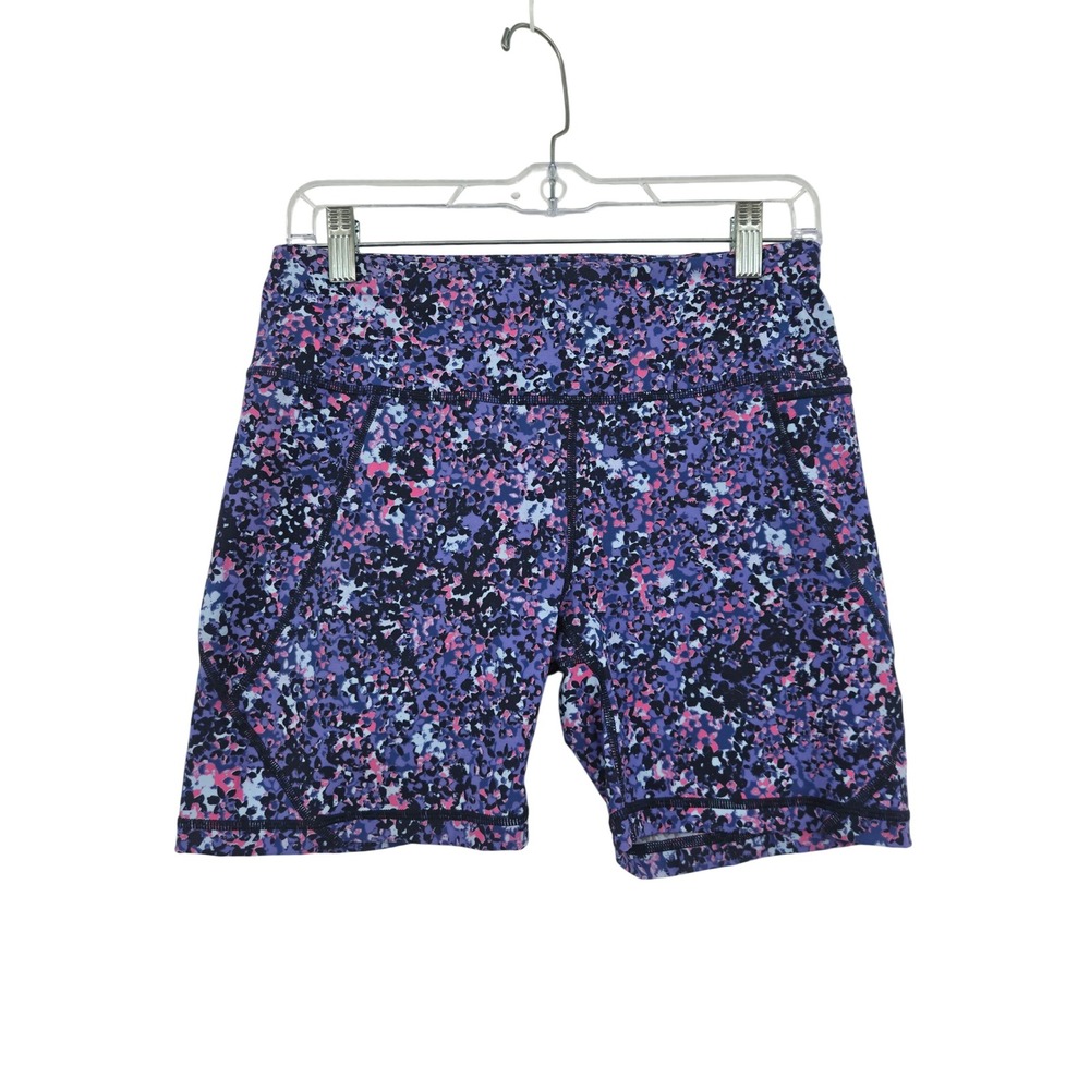 Sweaty Betty Power 6" Biker Shorts Purple Leopard Print Womens Size 8 Workout